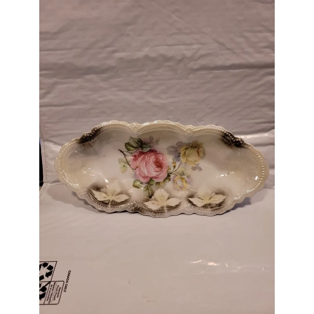 Vintage Leuchtenburg Germany Porcelain ‎ Serving Dish Luster Finish florals